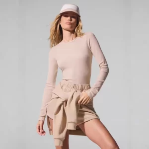 Women Ribbed Modal Long Sleeve Yoga Top Slim Fit Crew Neck Soft Comfortable Stretch Base Layer Shirt for Daily Pilates Training