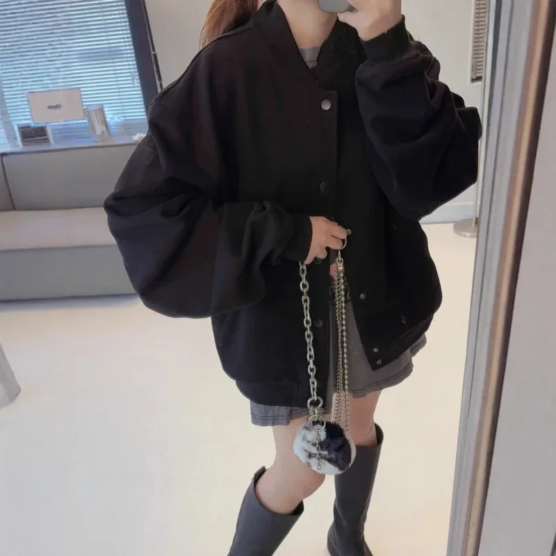 Women Casual Baseball Jacket Soft Long Sleeve Button Front Bomber Coat Ribbed Cuff Lightweight Autumn Winter Outerwear for Daily - Image 6