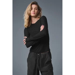 Women Cotton Long Sleeve Yoga Top Ribbed Quick Dry Casual Workout Shirt Soft Breathable Stretch Base Layer for Daily Pilates