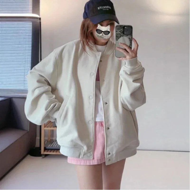 Women Casual Baseball Jacket Soft Long Sleeve Button Front Bomber Coat Ribbed Cuff Lightweight Autumn Winter Outerwear for Daily - Image 4