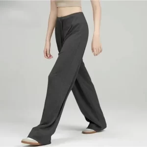 Women Casual Knit Wide Leg Pants Soft Loose High Waist Lounge Trousers Stretch Comfortable Daily Wear Work Pants for Office